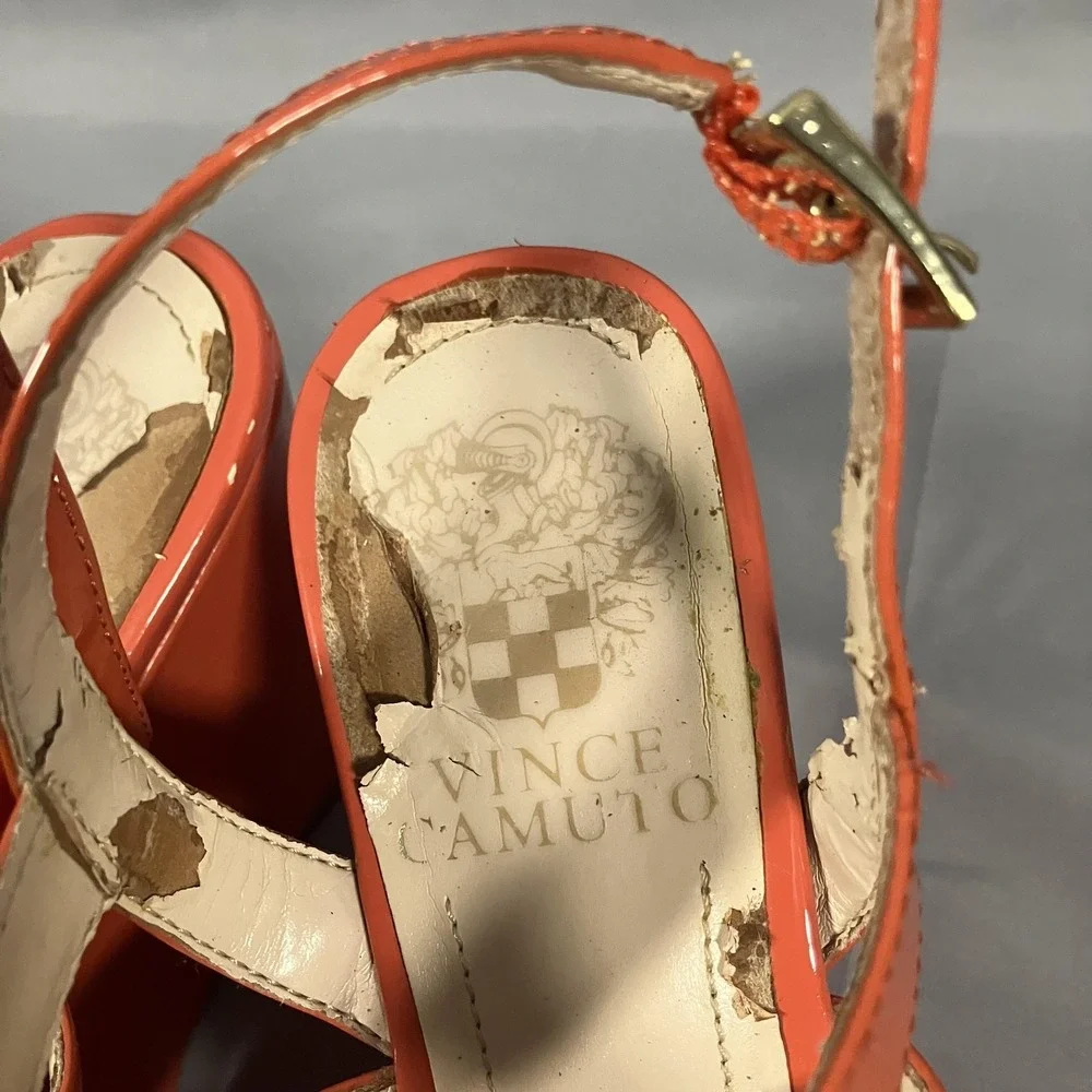 Vince Camuto Sandals Womens Size 5.5M Orange Strappy Wedge Platform‎ Heel